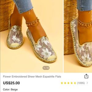 Shein, Flower Embroided Sheer Mesh Espadrilles, Size 39/8